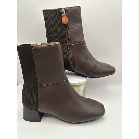 GENTLE SOULS By Kenneth Cole Eileen Women's Leather Block Heel Boots Brown 6.5M - Picture 3 of 7